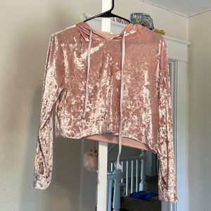 pink velvet crop sweatshirt